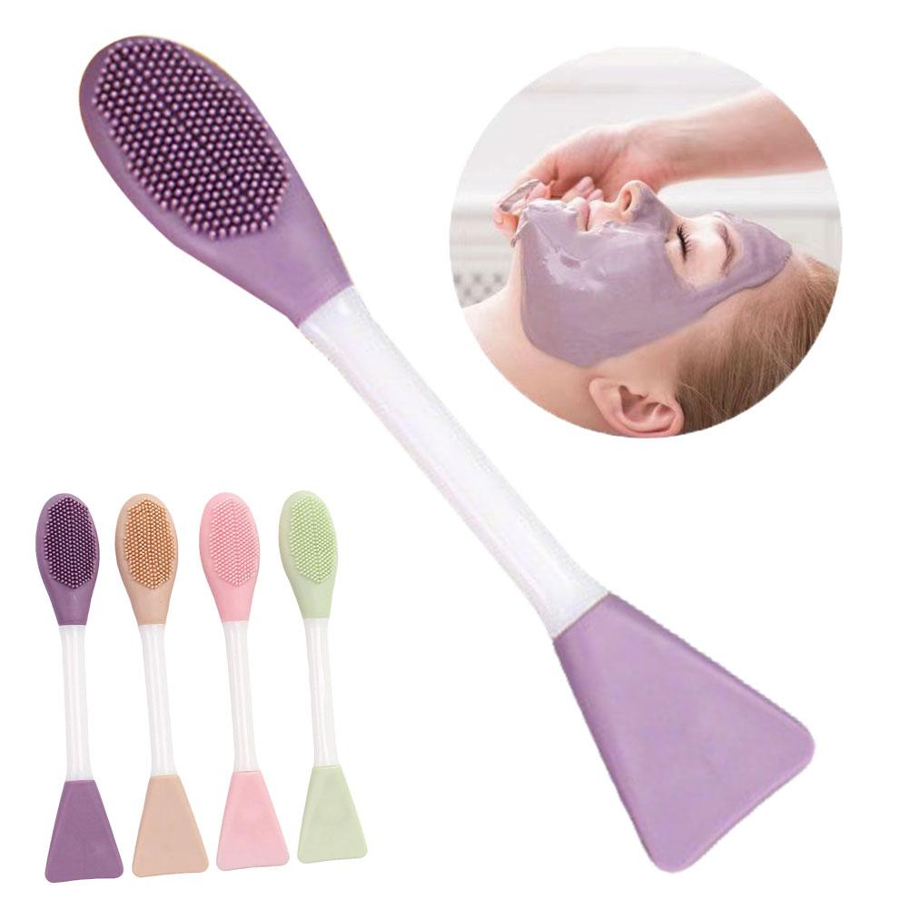 Dust Mask Construction - Doppelköpfiger Silikon-Gesichtsmasken-Pinsel, weicher Tonerde-Maskenapplikator, Spatel, Gesichtsreinigungsbürste,